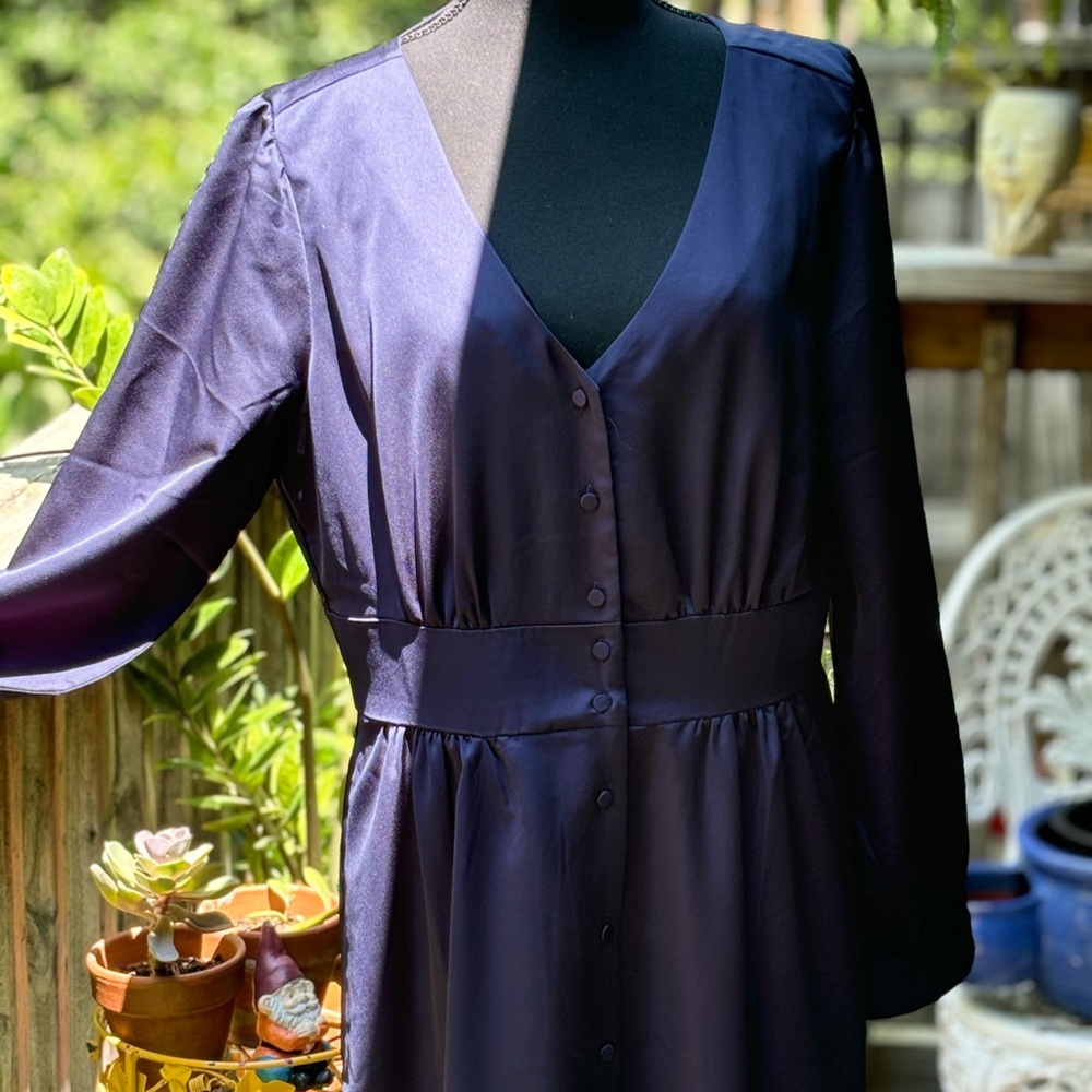 J Crew Navy Satin Button Prairie Dress
